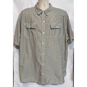 North Face Short Sleeve Button Up Striped Mens XXL White Tan Gorp Cabin Outdoor